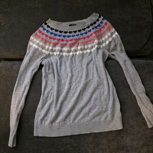 Talbots Gray Sweater with Colorful Heart Design
